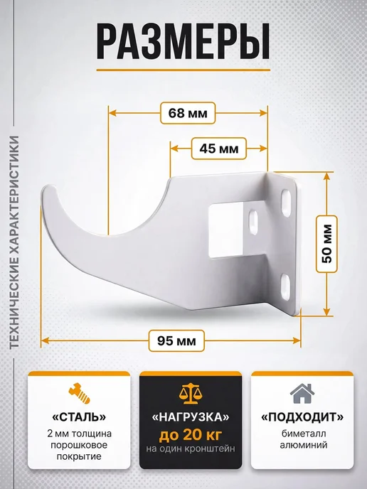 Монтажный комплект для радиатора Сталь, Металл, белый, фото 3