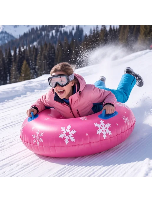 Outdoor Inflatable Snow Sled 80cm PVC Snowflake Thickened(Bl, Надувной лыжный тюбинг 80см, фото 2