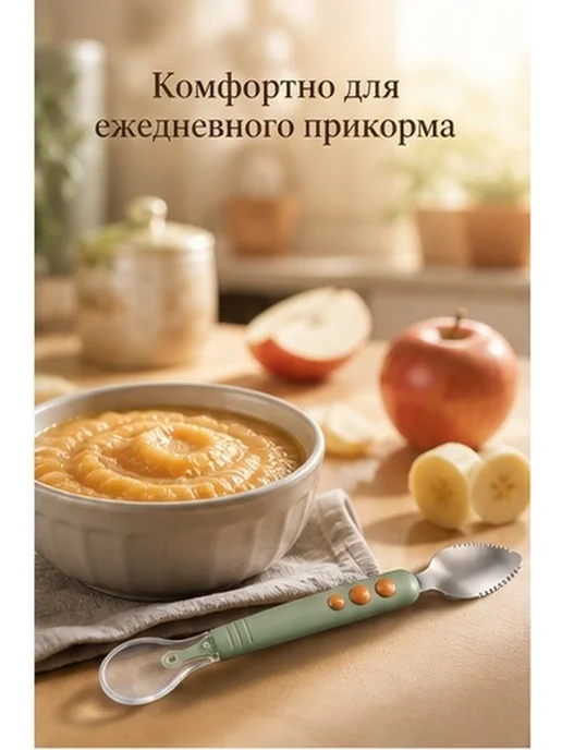 Ложка для детского питания из силикона и стали наборе, вариант, фото 2