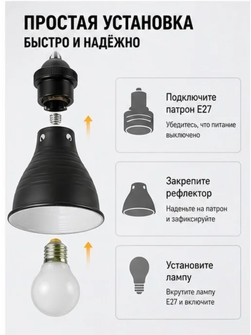 Железный отражающий абажур для лампы обогрева рептилий, вариант, фото 6