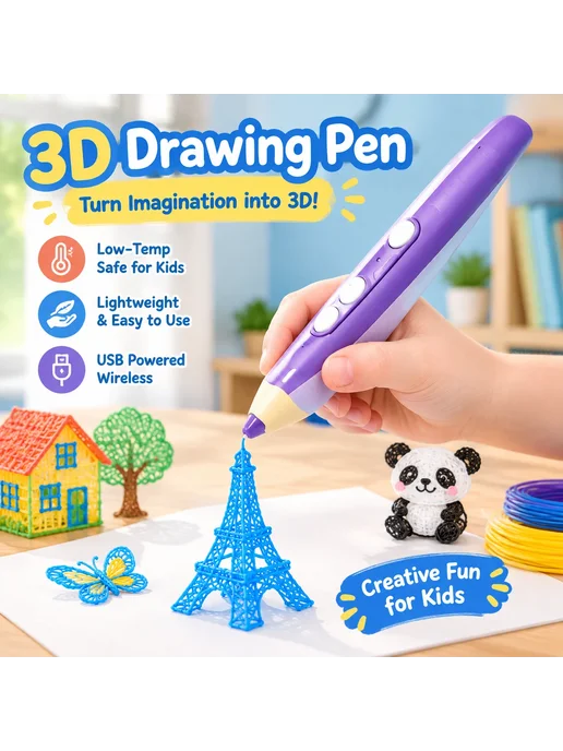 Нет бренда Беспроводная 3D-ручка USB для детей Pink with Box, зеленый, фото 2