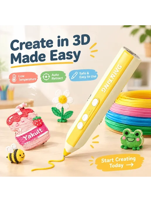Нет бренда Беспроводная 3D-ручка USB для детей Pink with Box, зеленый, фото 4