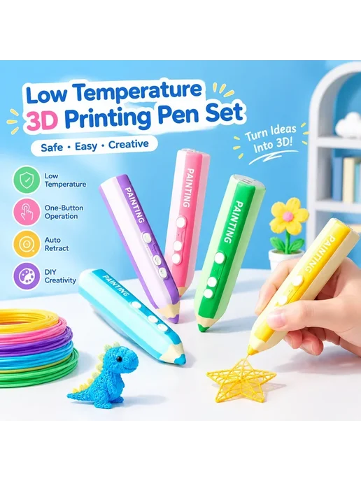 Нет бренда Беспроводная 3D-ручка USB для детей Pink with Box, зеленый, фото 5