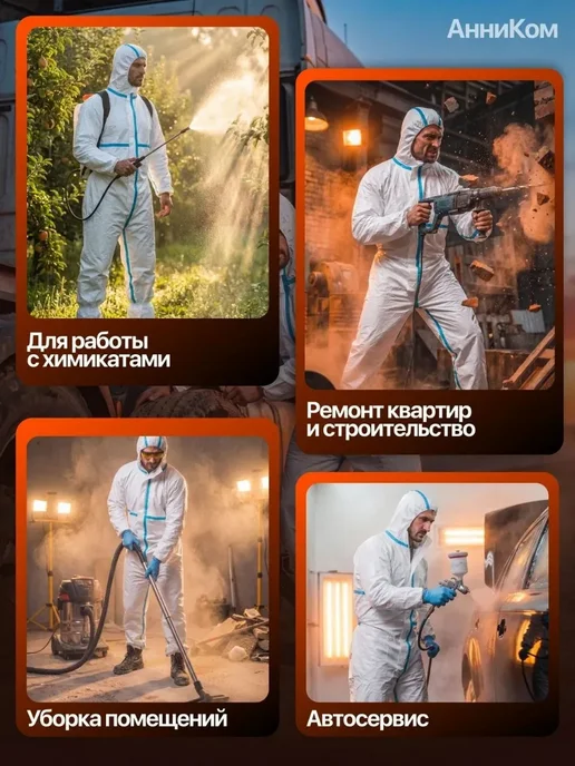 Комбинезон защитный одноразовый 3 шт без бахил, 2 шт, фото 2