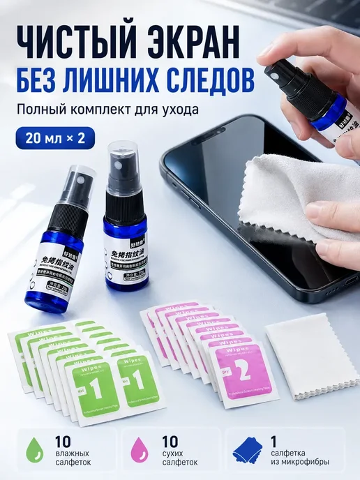Олеофобное средство для экрана набор 2×20 мл, 2x20, 20 мл