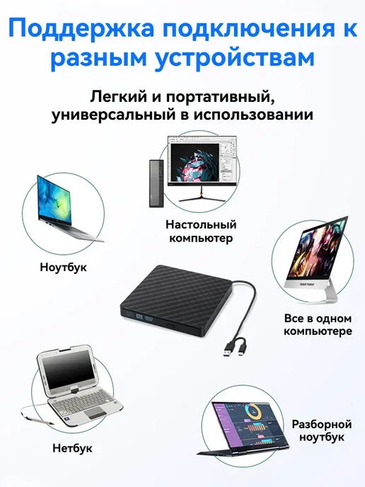 Внешний DVD-RW привод для ноутбука и ПК, вариант, фото 4