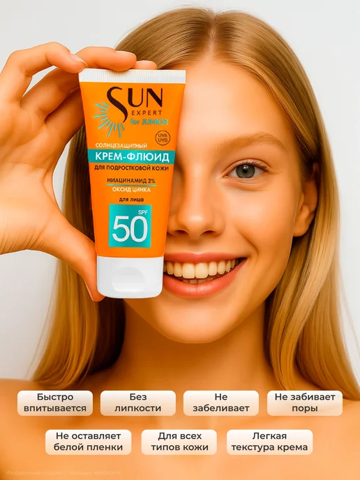 Солнцезащитный некомедогенный крем флюид для лица SPF50 для, вариант, фото 8