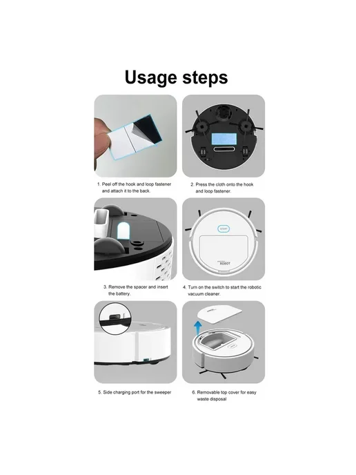 Робот-пылесос 3–в–1 с зарядкой USB, уборка шерсти, чёрный, черный, фото 6