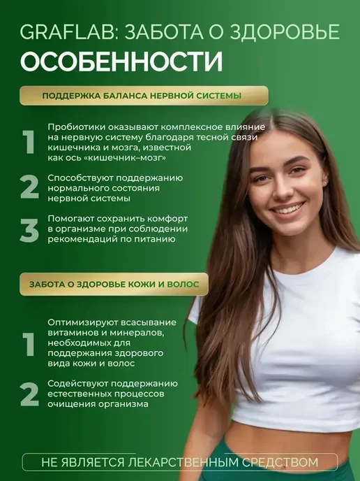 GraFLab Пробиотики и пребиотики для кишечника, 60 капсул, вариант, фото 5