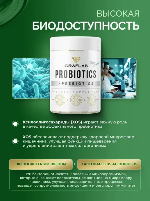 GraFLab Пробиотики и пребиотики для кишечника, 60 капсул, вариант, фото 6