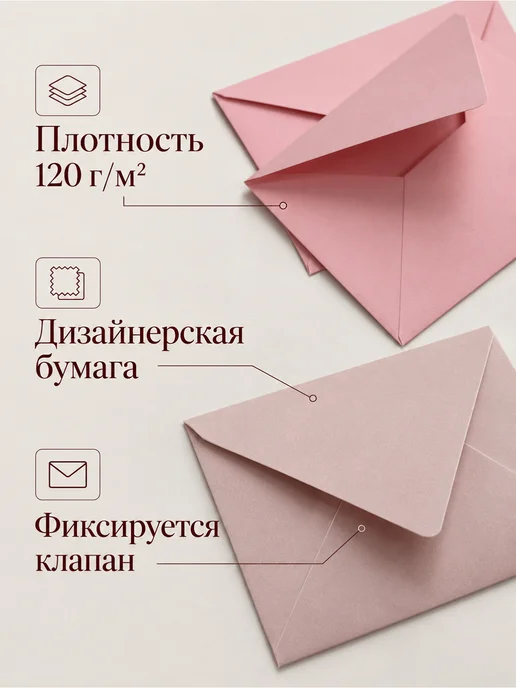 CardsLike Конверты бумажные для пригласительных на свадьбу цветные с6, розовый, фото 3