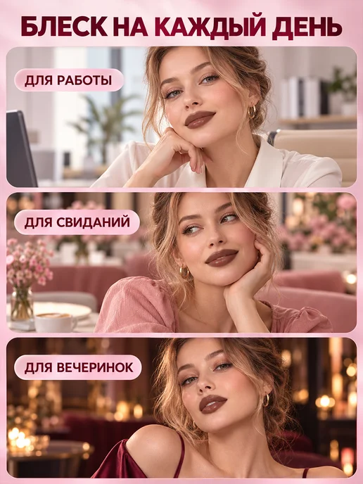 PrettyGirl Блеск для губ с карандашом маркером набор, коричневый, фото 4
