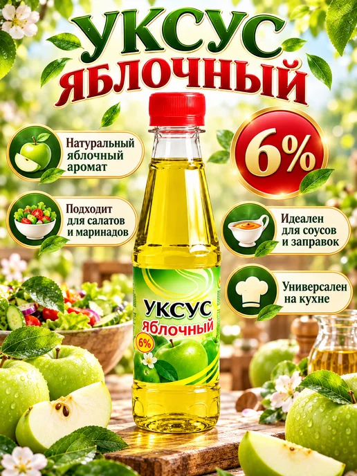 Сибирский уксус Уксус яблочный (зеленое яблоко) 6 %, 1 шт, 2 шт, фото 2