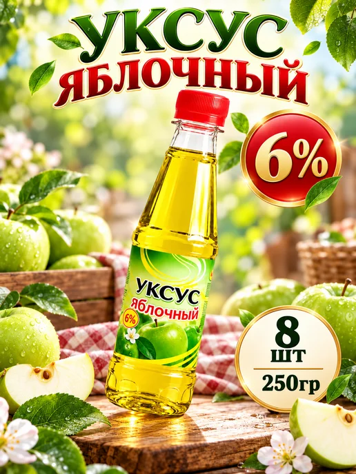 Сибирский уксус Уксус яблочный (зеленое яблоко) 6 %, 1 шт, 8 шт