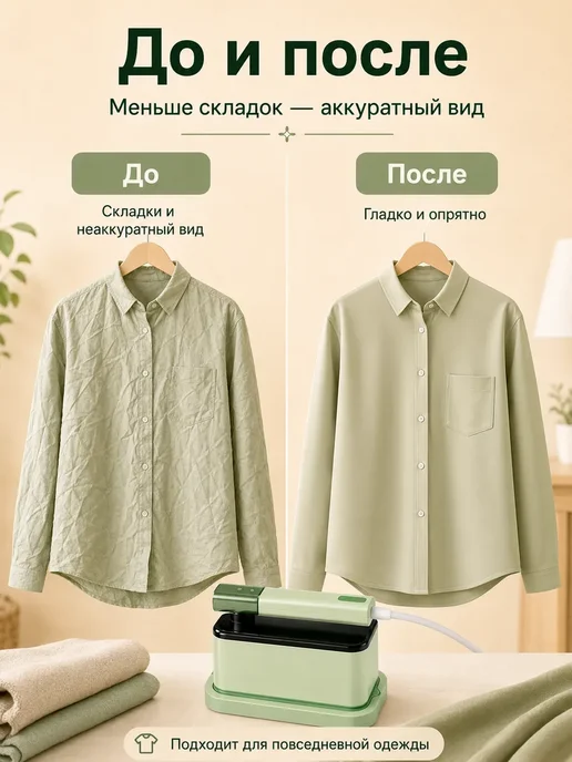 Отпариватель для одежды ручной утюг дорожный складной, зеленый, фото 3