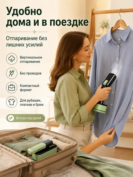 Отпариватель для одежды ручной утюг дорожный складной, зеленый, фото 4