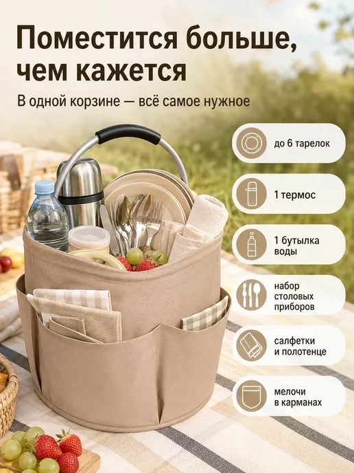Корзонка для пикника, зеленый, фото 4