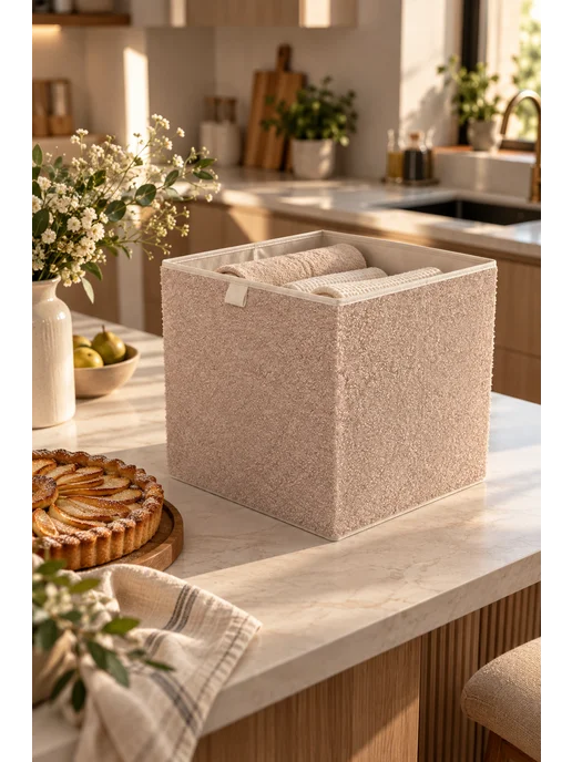 Textile NN Короб для хранения из букле, бежевый, фото 8