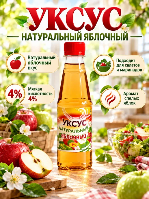 Сибирский уксус Уксус яблочный натуральный 4%, 12 шт, 12 шт, фото 2