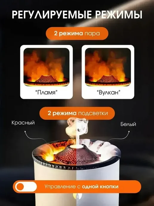 Увлажнитель воздуха для дома вулкан с подсветкой, белый, фото 2