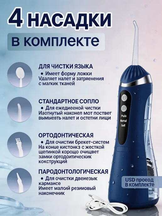 ирригатор для полости рта портативный, голубой, фото 5