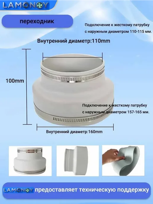 Адаптер воздуховода 110 160 мм, вариант, фото 3
