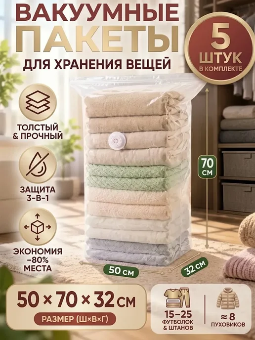 Вакуумные пакеты для хранения вещей 5 шт, 5 шт