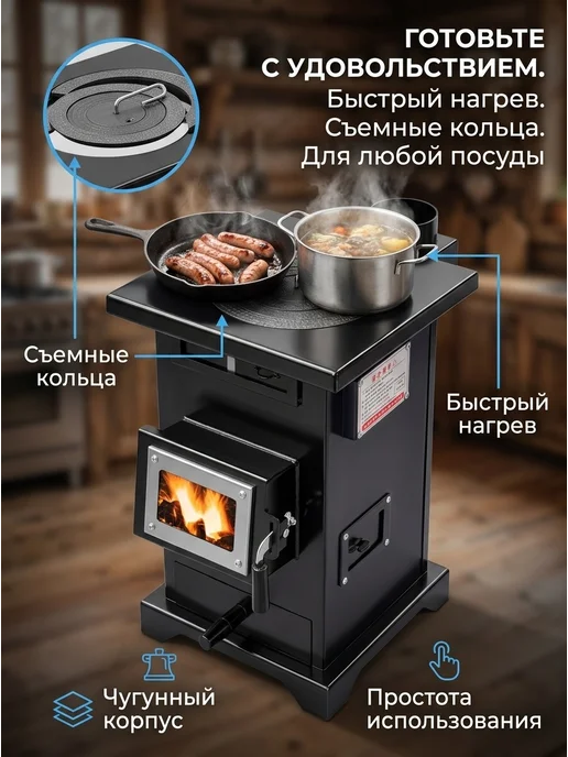 Дровяная печь для дома, стальная, обогрев, вариант, фото 3