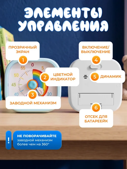 Нет бренда Таймер детский электронный с радугой для детской комнаты, голубой, фото 3