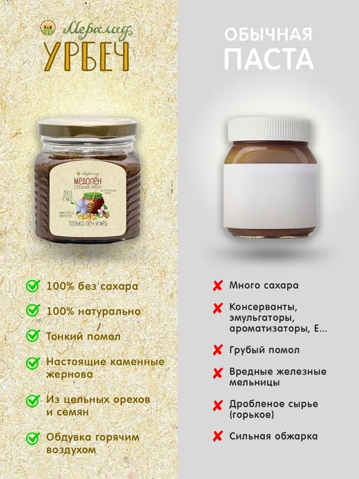 Урбеч из семян льна и меда без сахара Медолен семена льна, вариант, фото 3