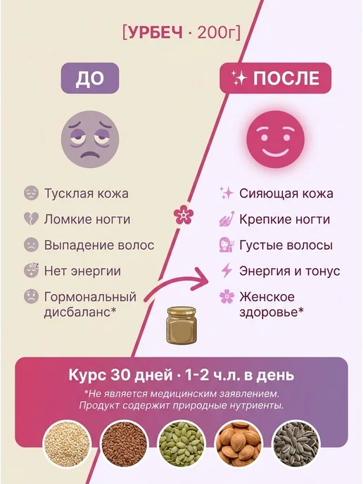 Урбеч женское здоровье, паста из семян без сахара, Намажь гр, вариант, фото 6