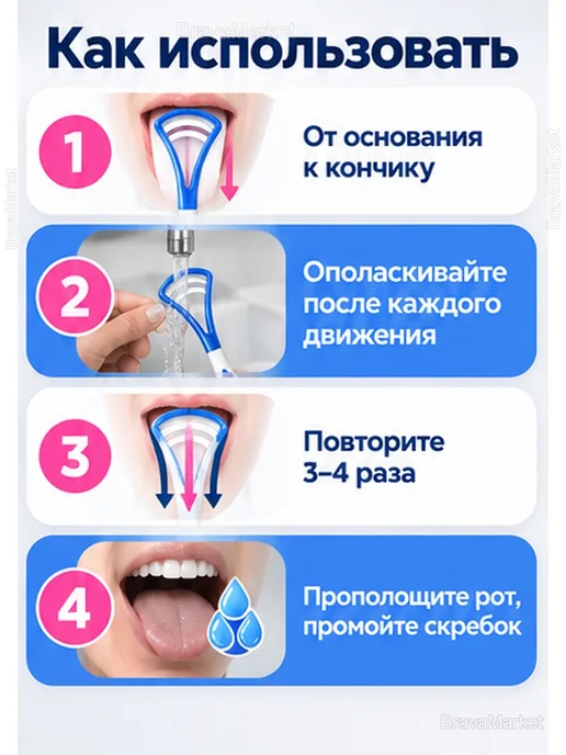Скребки для языка двусторонние, набор 2 шт, 2 шт, фото 7