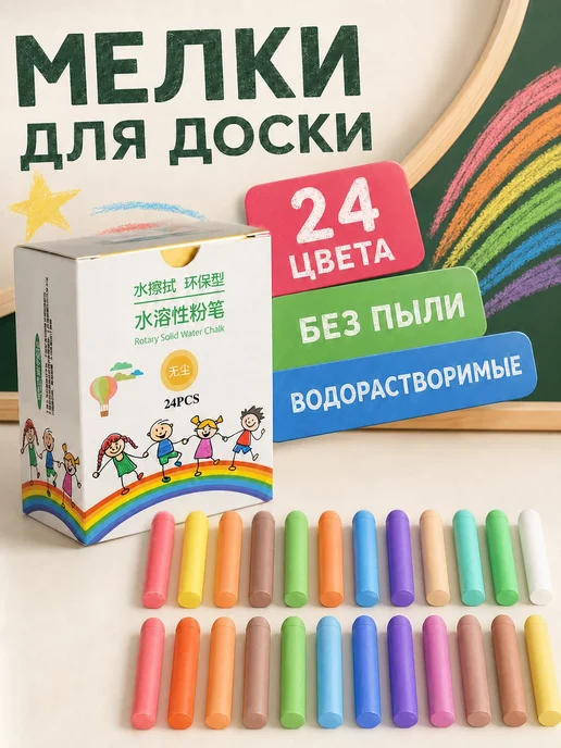 Мелки, цветов 24 шт, 24 шт
