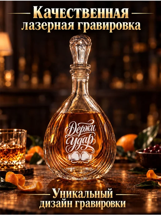 Графин с гравировкой Держи удар, белый, фото 3