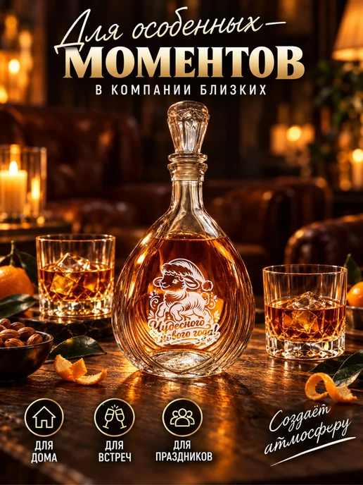 Графин с гравировкой Чудесного нового года, белый, фото 5