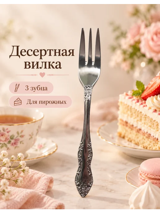 ПЗХМ Десертная вилка для чаепития Тройка 1 шт, 1 шт, фото 2