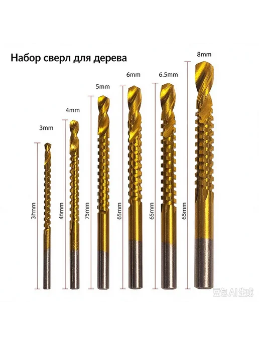 GEALFIS сверло-фреза Кукуруза набор 6 шт. HSS титан по и для, 6 шт, фото 3