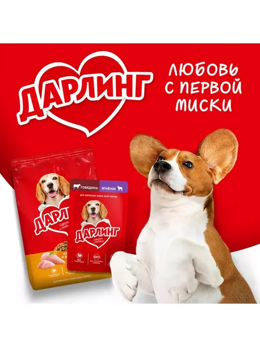 Сухой корм Дарлинг для собак, мясо, 2 кг, фото 4