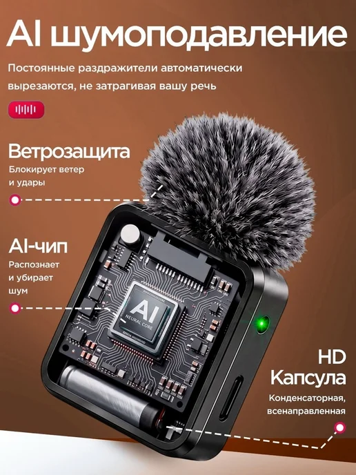Микрофон петличный беспроводной для iPhone и Android 2шт, 2 шт, фото 5
