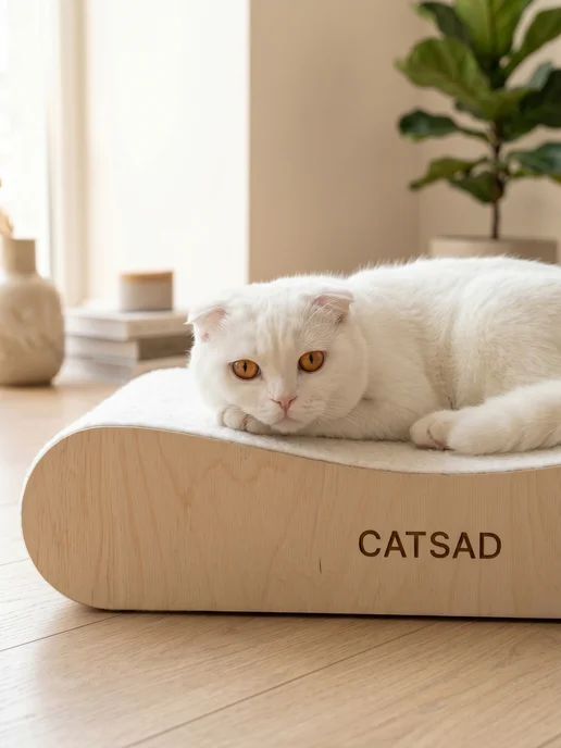 CATSAD белая когтеточка лежанка ковролиновая для кошек, белый, фото 4