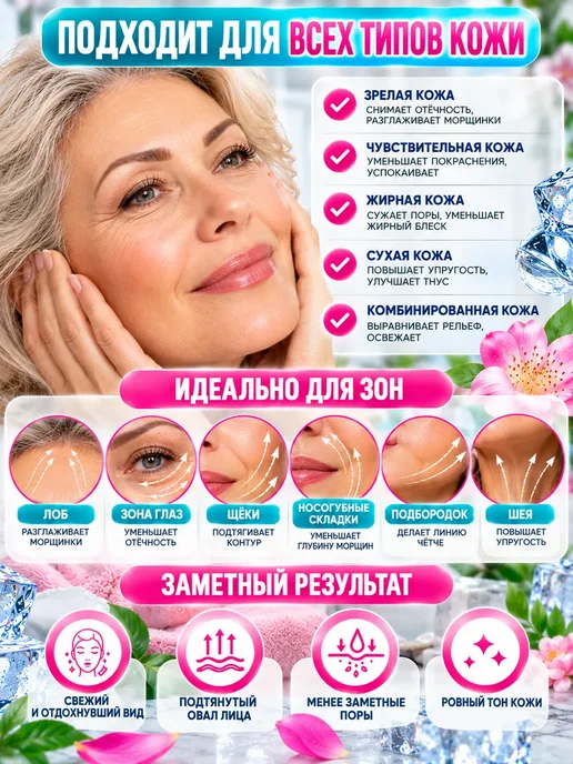Шик+ Криосфера для лица, массажер от отеков охлаждающий, розовый, фото 6