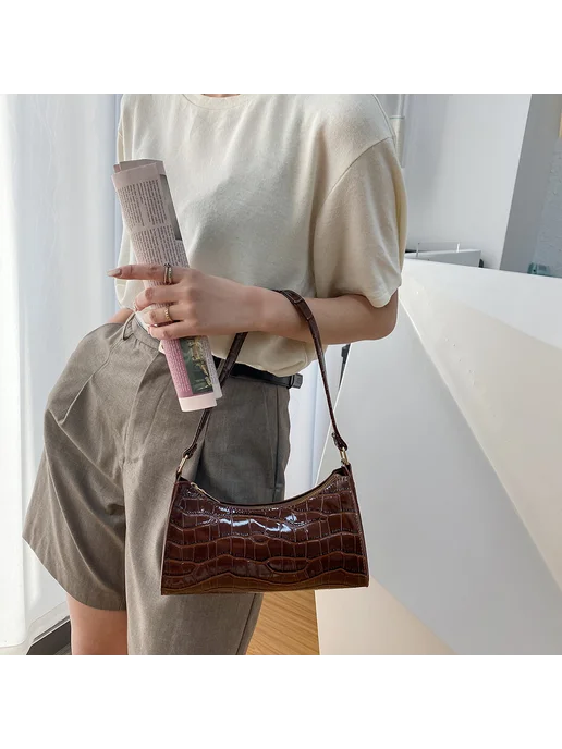 PU Shouldertote повседневная сумка на молнии для шопинга, пу, коричневый, фото 3