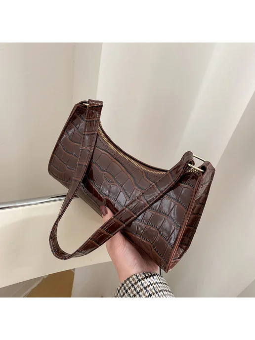 PU Shouldertote повседневная сумка на молнии для шопинга, пу, коричневый, фото 4