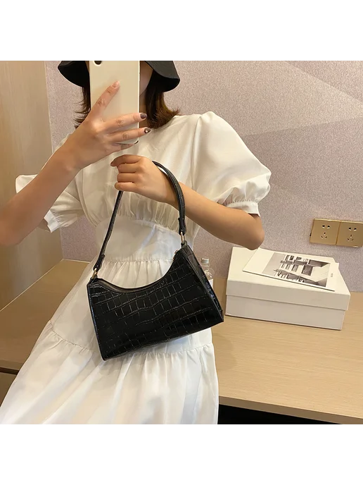PU Shouldertote повседневная сумка на молнии для шопинга, пу, черный, фото 2