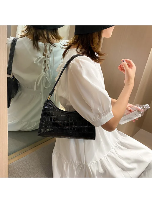 PU Shouldertote повседневная сумка на молнии для шопинга, пу, черный, фото 3