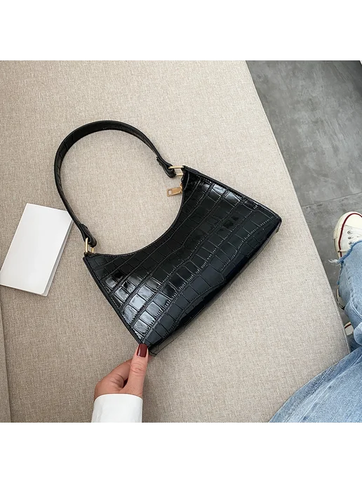 PU Shouldertote повседневная сумка на молнии для шопинга, пу, черный, фото 4