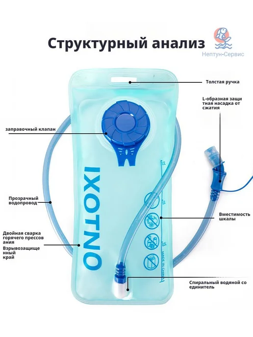 Портативный водяной мешок 1 л с питьевой трубкой, 1 л, фото 2