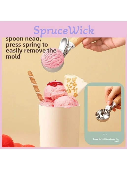 Ложка для мороженого с кнопкой, стальная, серый, фото 2