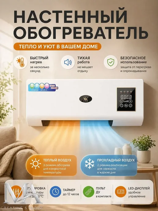 Тепловентилятор КЕРАМИЧЕСКИЙ обогреватель настенный, завеса, вариант