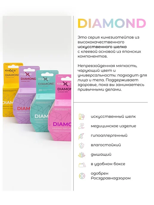 Кинезио тейп ULTRA Diamond, тейпы для тела, тейп для, голубой, фото 8